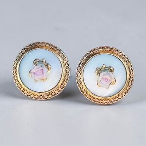 Vintage Romantic Pink Porcelain Rose Earrings